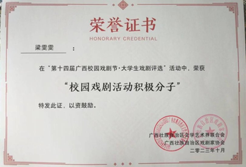 省级戏剧积极分子荣誉证书